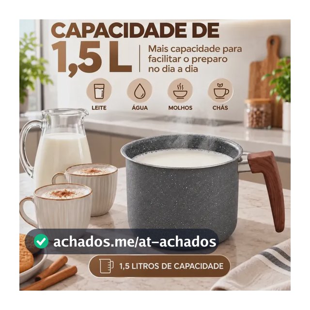Leiteira Fervedor Antiaderente 1,5L Granito Alumínio para Indução Gás Elétrico Vitrocerâmico Cabo Amadeirado Cinza granito