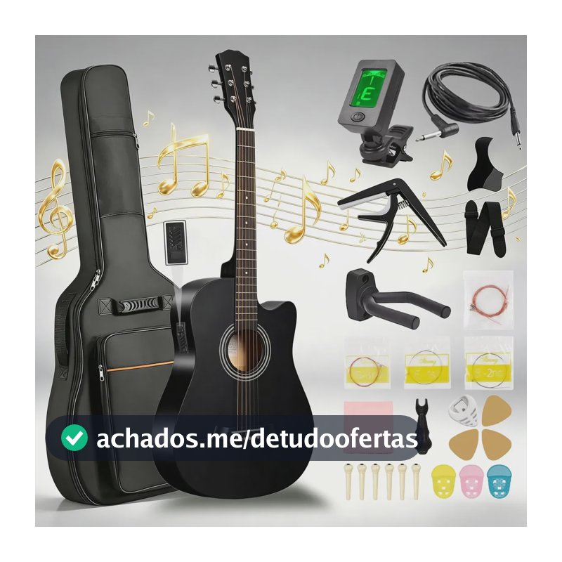 Violão Eletroacústico de 38" para Iniciantes com Equalizador e Kit Completo
