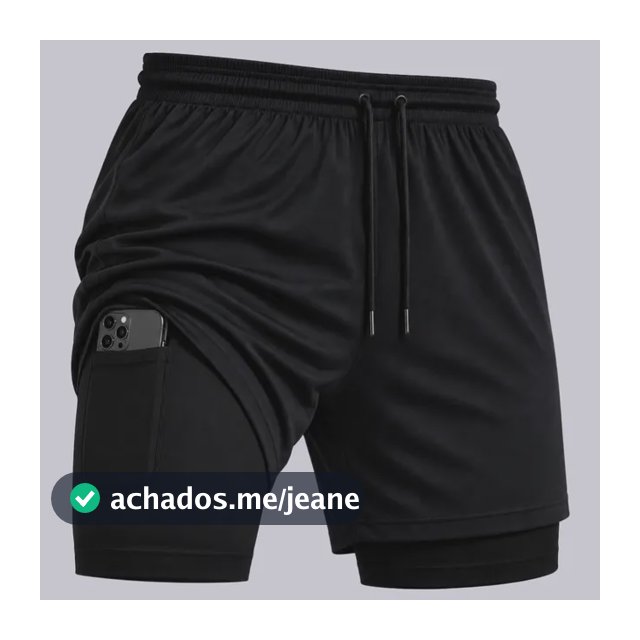 Short 2 Em 1 Plus Size Academia Duplo Bermuda G1 G2 G3 Preto Liso G1