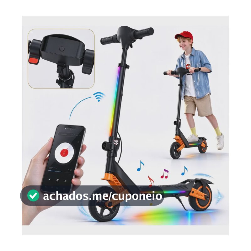 Patinete Elétrico Dobrável 7-9km Freio Eletrônico Suspensão Laranja