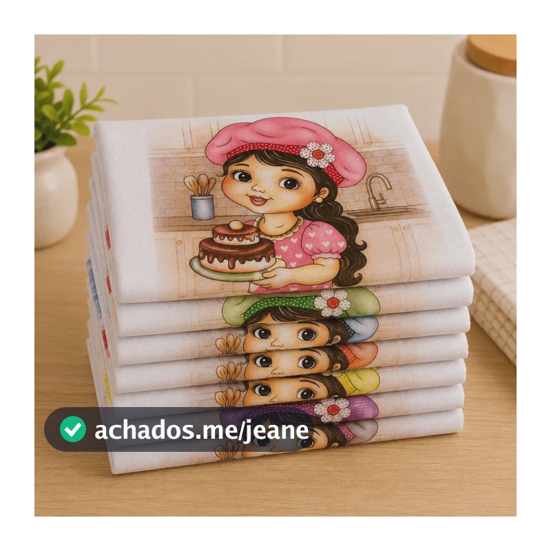 Kit 10 Panos De Prato Cozinha Boneca Confeiteira 100% Algodão Branco 45x70 cm Bainha Luxo Alta Absorção