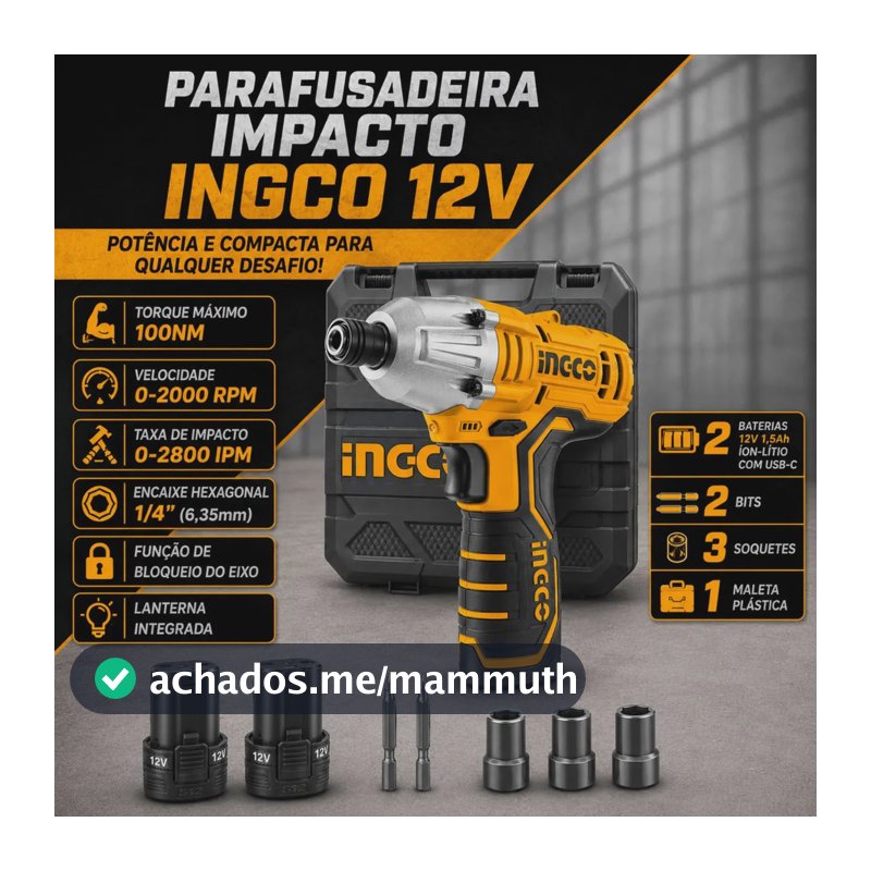 Kit Parafusadeira De Impacto Com Maleta 2 Baterias Cirli12019 Ingco Kit Parafusadeira Furadeira De Impacto