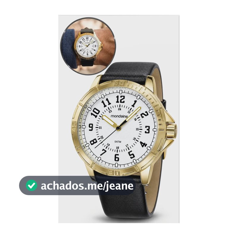 Relógio Mondaine Masculino Analógico Pulseira Couro Preto Caixa Dourada Fundo Branco Casual Elegante Original