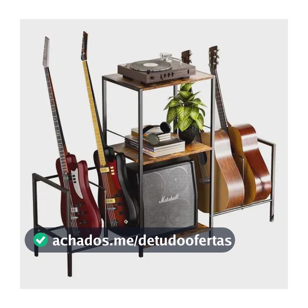 Suporte 4 Instrumentos Estável Com Gaveta | Violão Guitarra Marrom-claro