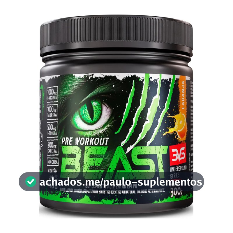 Pré-treino Beast 300g Sabor: Laranja - Ultra Concentrado - Promove Vasodilatação, Recuperação Energética, Aumento De Óxido Nítrico, Desintoxicação E Melhora De Concentração E Foco