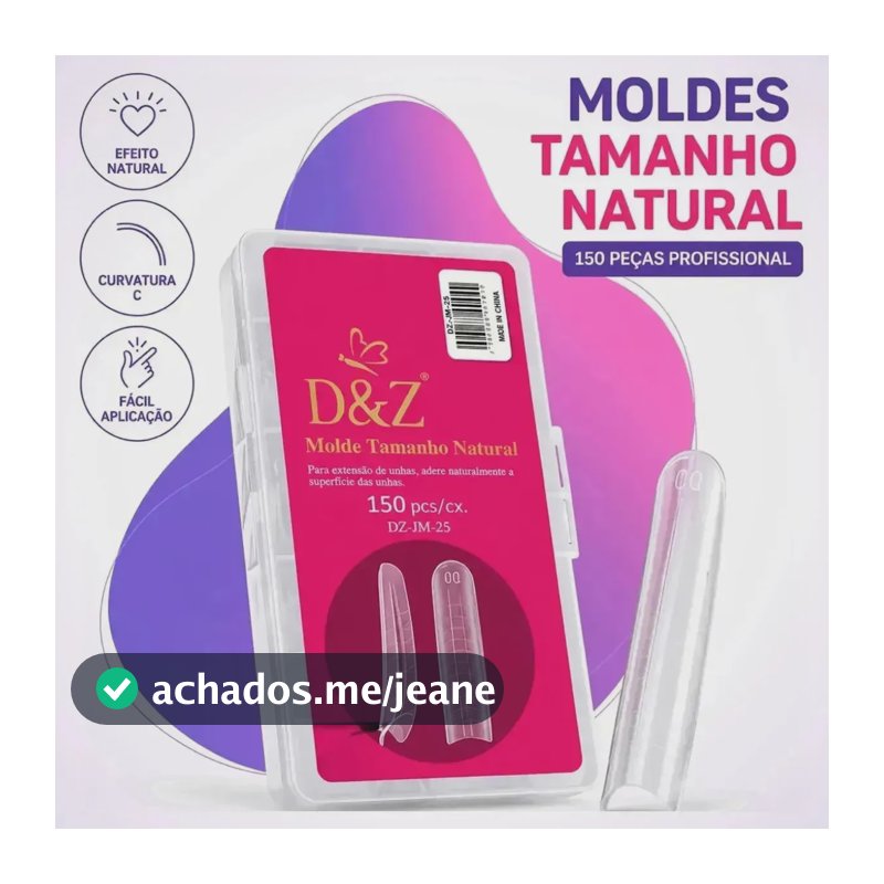 Molde F1 Unha Gel D&Z 150 Unidades Tamanho Natural Quadrado para Extensão Profissional