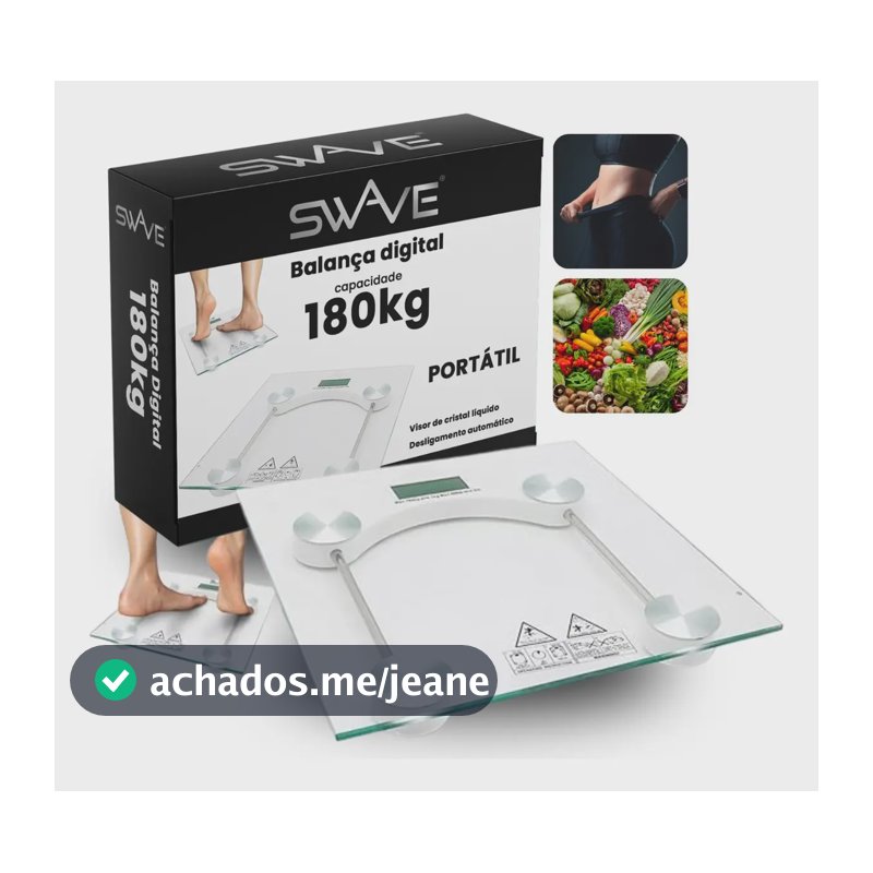 Balança Digital Corporal De Vidro Temperado Até 180kg Com Display Lcd Automática Para Banheiro Portátil Corporal Transparente Swave