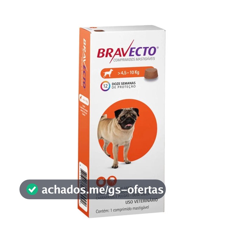 Bravecto Antipulgas e Carrapatos MSD para Cães de 4,5 a 10 kg