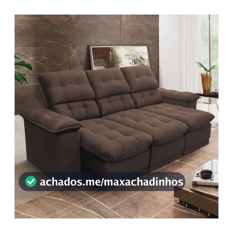 Sofá Retrátil Reclinável Atenas 2,30m Suede Velut Marrom