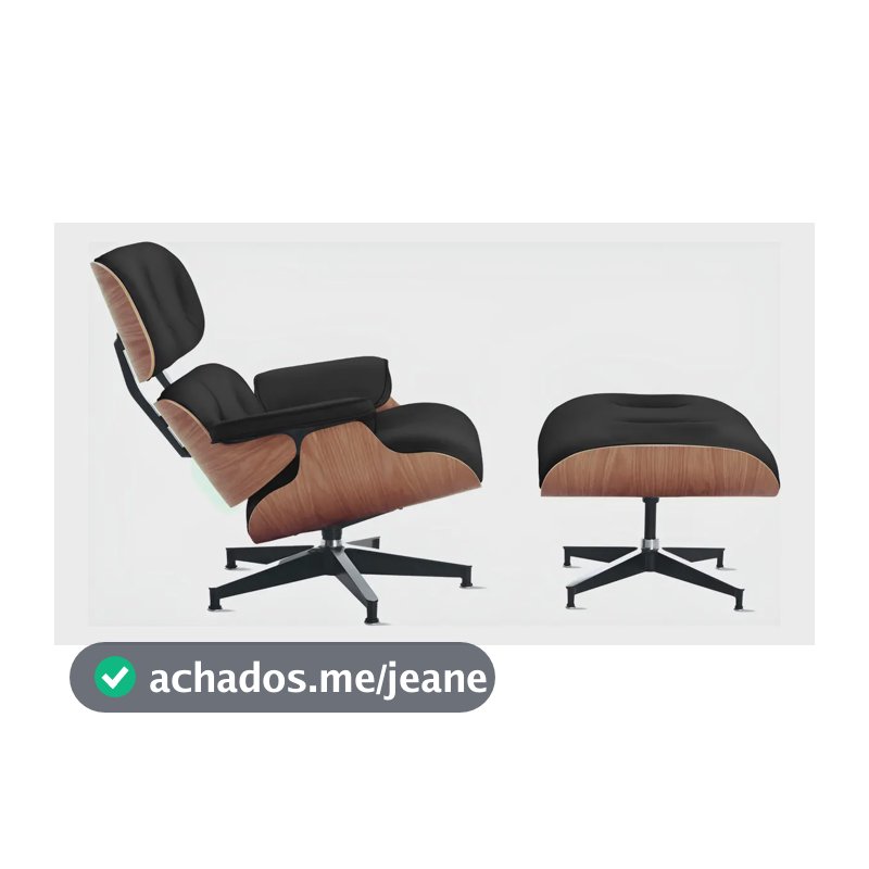 Poltrona Charles Eames Com Banqueta Couro Natural Legítimo Cor Freijó - Preto Desenho Do Tecido Liso