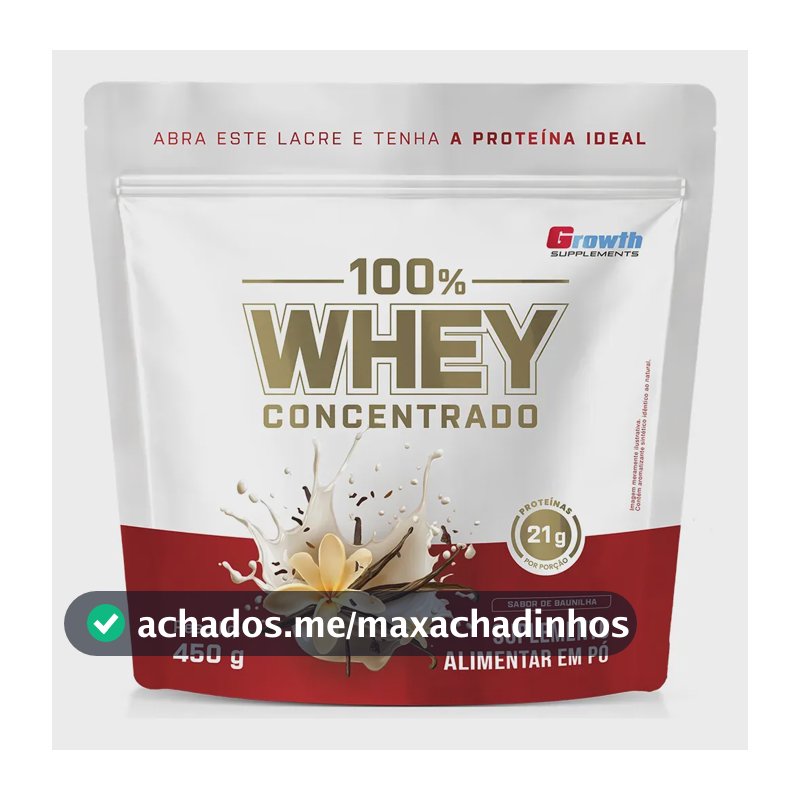100% Whey Concentrado 450g Growth Supplements Baunilha