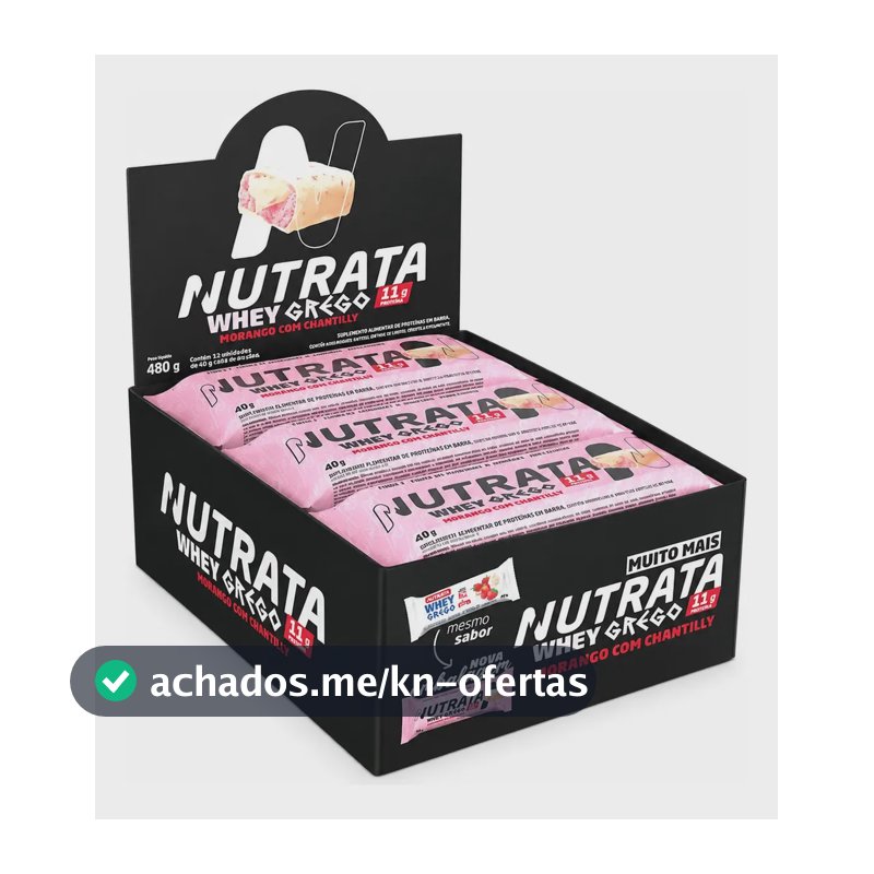 Barra de proteínas Nutrata WHEY Grego 40G sabor Morango com chantilly x 480g 12 un