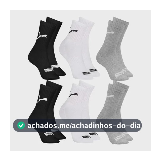 6 Pares Meias Puma Cano Médio Alto Atoalhada Academia Sport