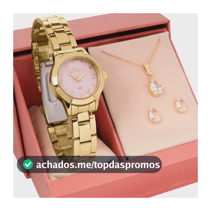 Relógio Feminino Condor Dourado Fundo Rosa Com Conjunto Semi-joia Co2036mxe/k4t