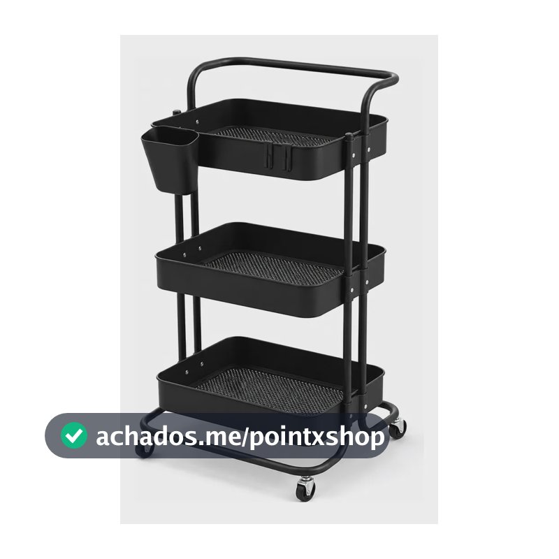 Organizador Multiuso 3 Prateleiras Metal Rodízios Cozinha Preto