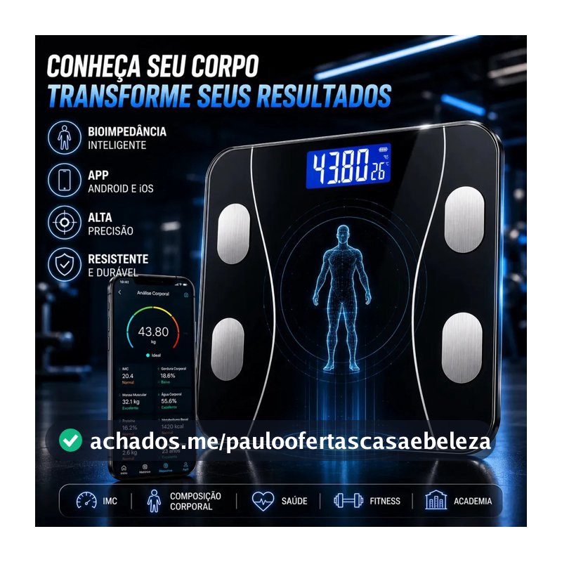 Balança Digital Bioimpedância Smart Bluetooth Inteligente IMC Saúde Peso App Android Academia Banheiro Alta Precisão Megalodonte
