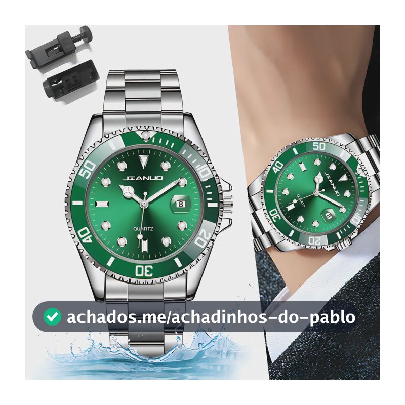 Relógio casual masculino, relógio masculino, calendário, pulseira, cor prata