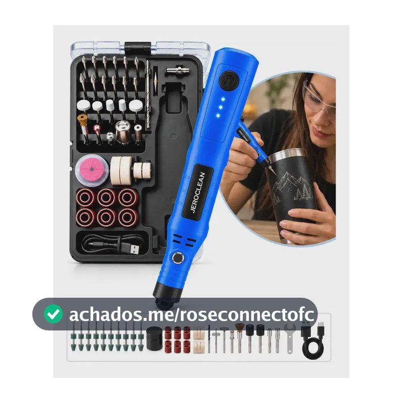 Micro Retífica Profissional JEROCLEAN PRO-RP2076 Sem Fio c/ 76 Acessórios para Gravar e Polir