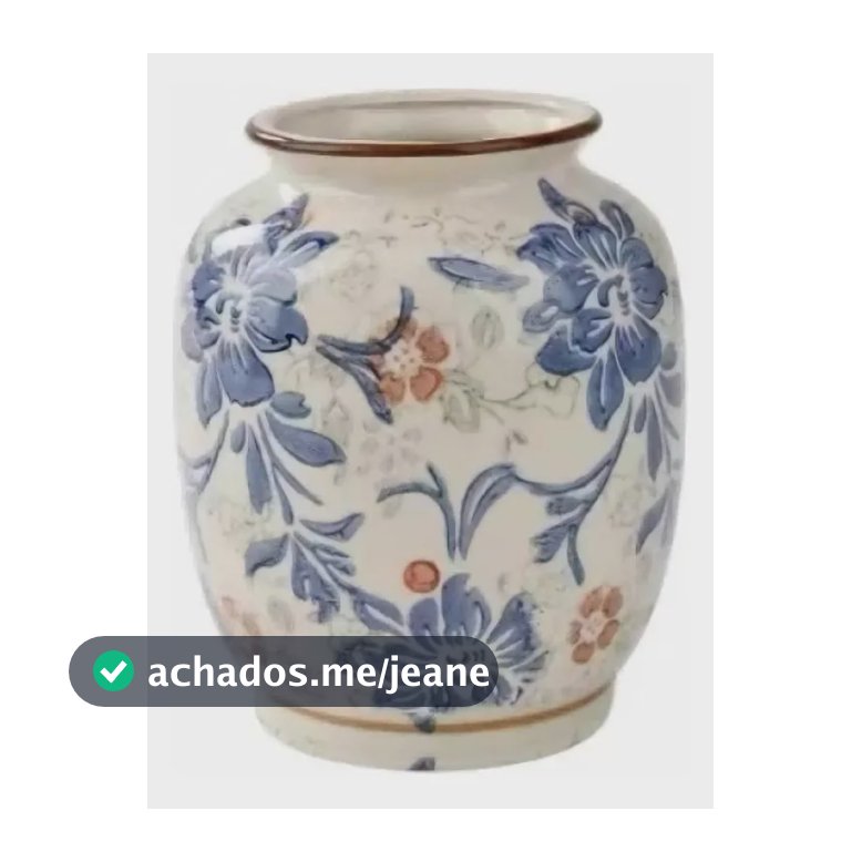 Vaso Vintage Colonial Cerâmica 15cm Branco Com Estampas Azuis E Detalhes Em Marrom Floral