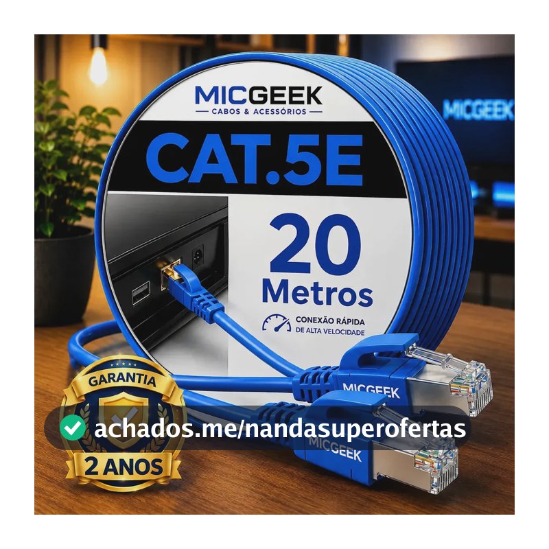 Cabo De Rede 20 Metros Internet Rj45 Lan Ethernet Crimpado Reforçado De Alta Qualidade Azul Micgeek