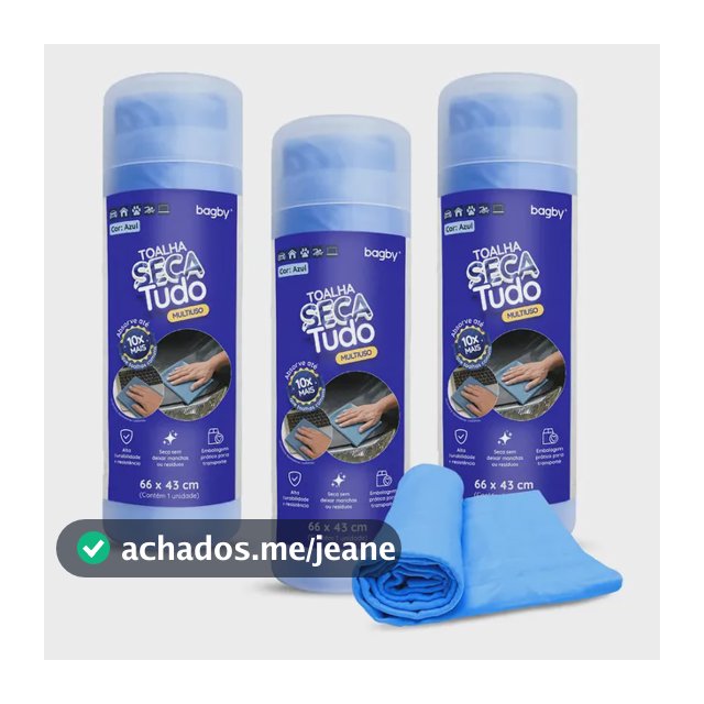 Kit 3 Toalha Mágica Multiuso 66x43 Ultra Absorção Seca Carro Azul