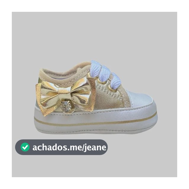 Tênis Sapatinho Bebê Menina Dourado Laço Strass Confortável