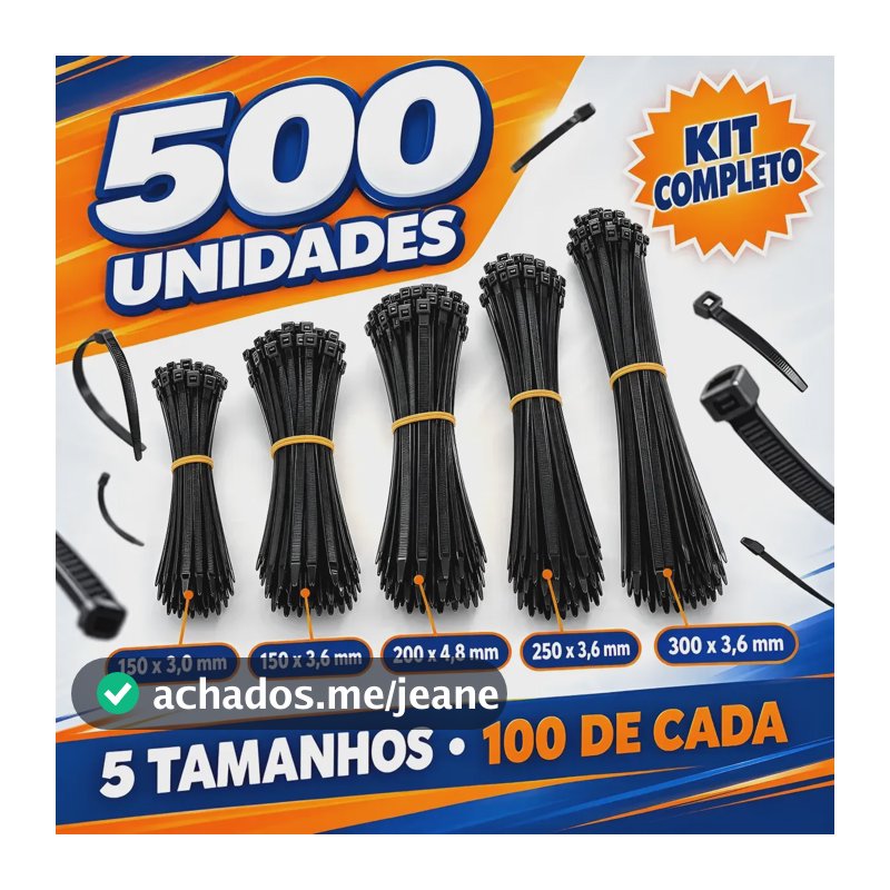 Kit 500 Fita Hellerman Cinta Plástica Enforca Gato 5 Tamanho Preto