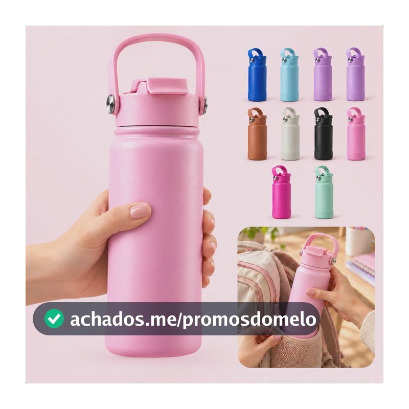 Garrafa Térmica Inox 600ml Bico Duplo Com Canudo Escolar Rosa-claro