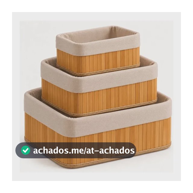 Kit 3 Cestos Organizadores De Bambu Retangulares Com Forro