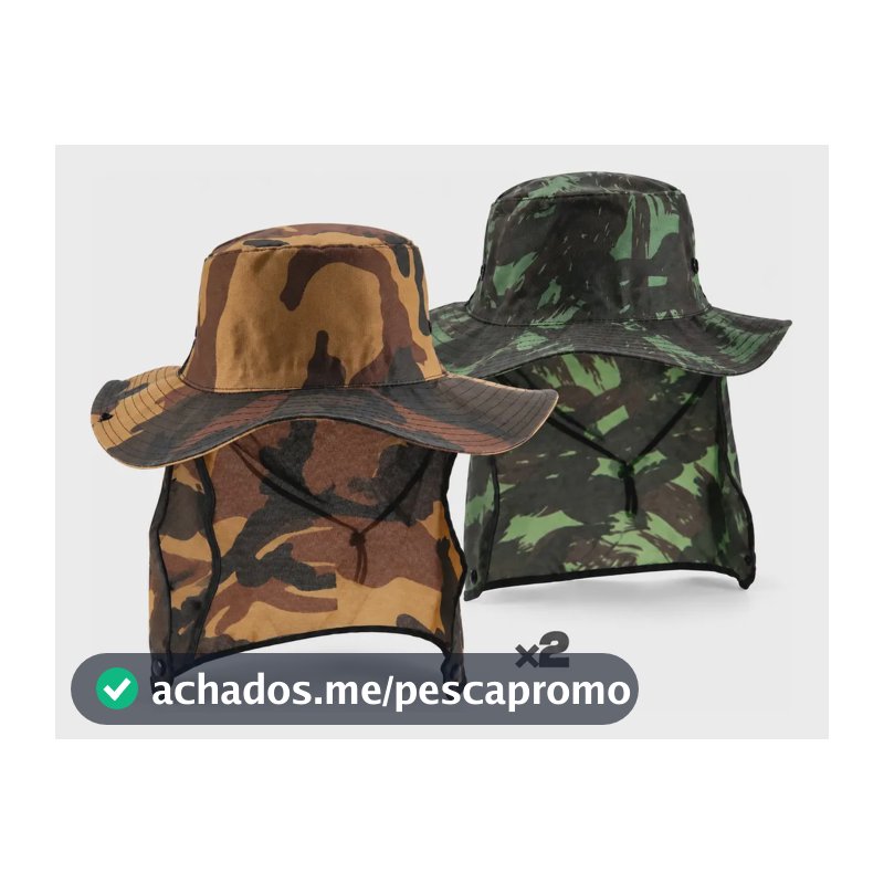 Kit 2 Chapéu Pescador Camuflado Proteção Solar Pesca Trilhas Cor Verde E Marrom Tamanho Un