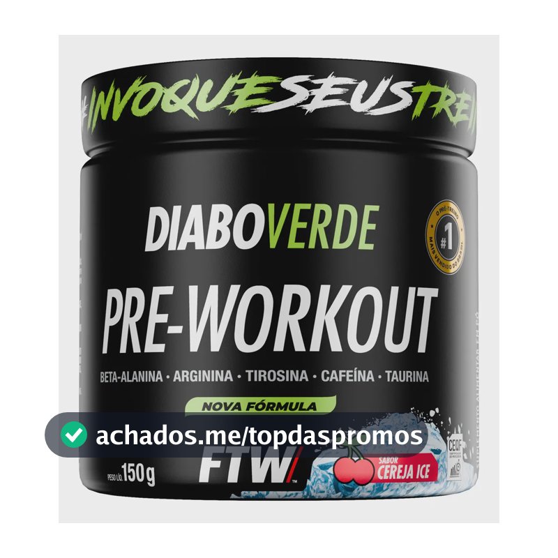Pré Treino Pre Workout DIABO VERDE Pote 150g Sabor Cereja Ice FTW
