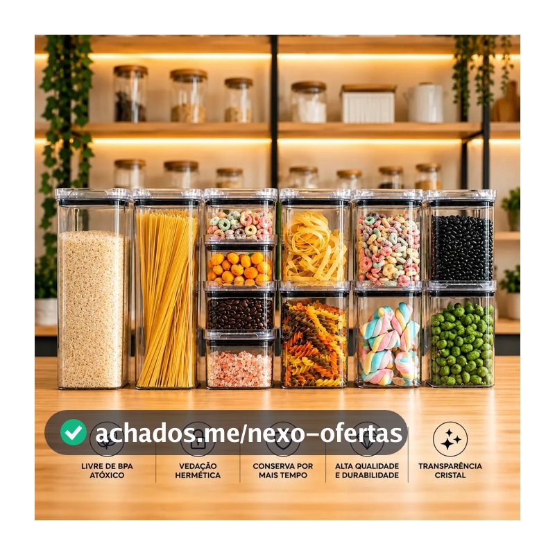 Kit Potes Porta Mantimento Hermético Quadrado Cozinha 12 Uni