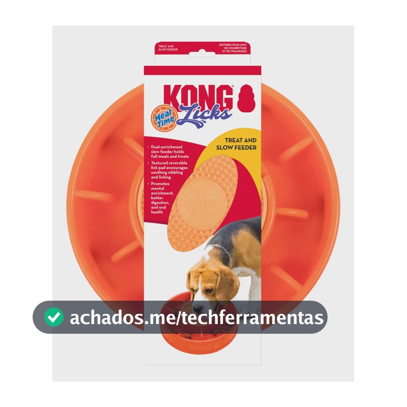 Comedouro Interativo Kong Licks Mealtime Grande Silicone Laranja