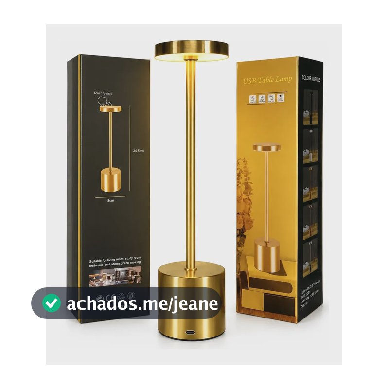 Luminária Mesa Abajur Led Dimerizável Sem Fio Recarregável Dourado-escuro 127/220v