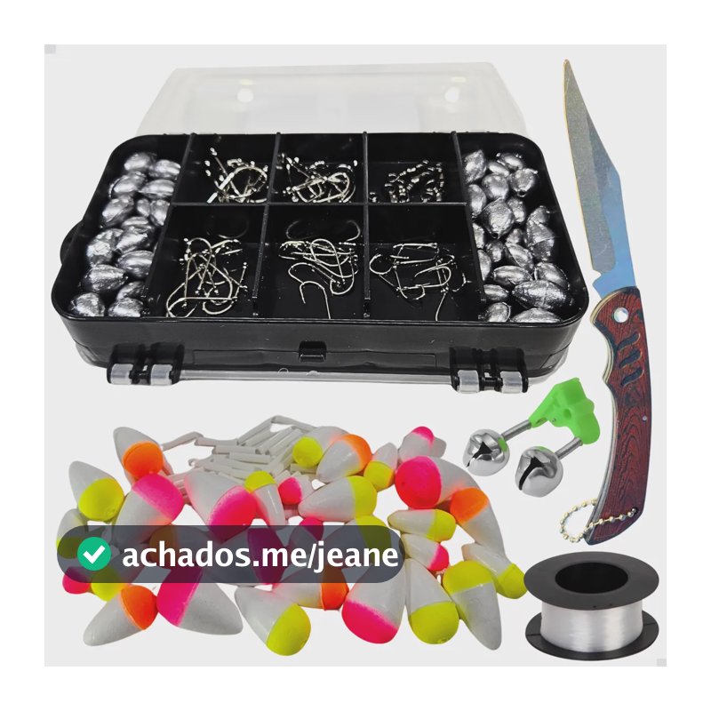 Kit Pesca Completo Estojo Anzol Boia Linha Chumbada Girador
