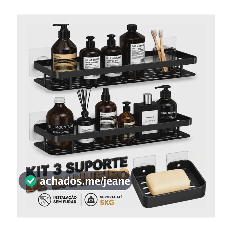 Kit 3 Suporte Porta Shampoo Sabonete Banheiro Adesivo Parede Sem Furos Box Luxo Prateleira Organizador Universal