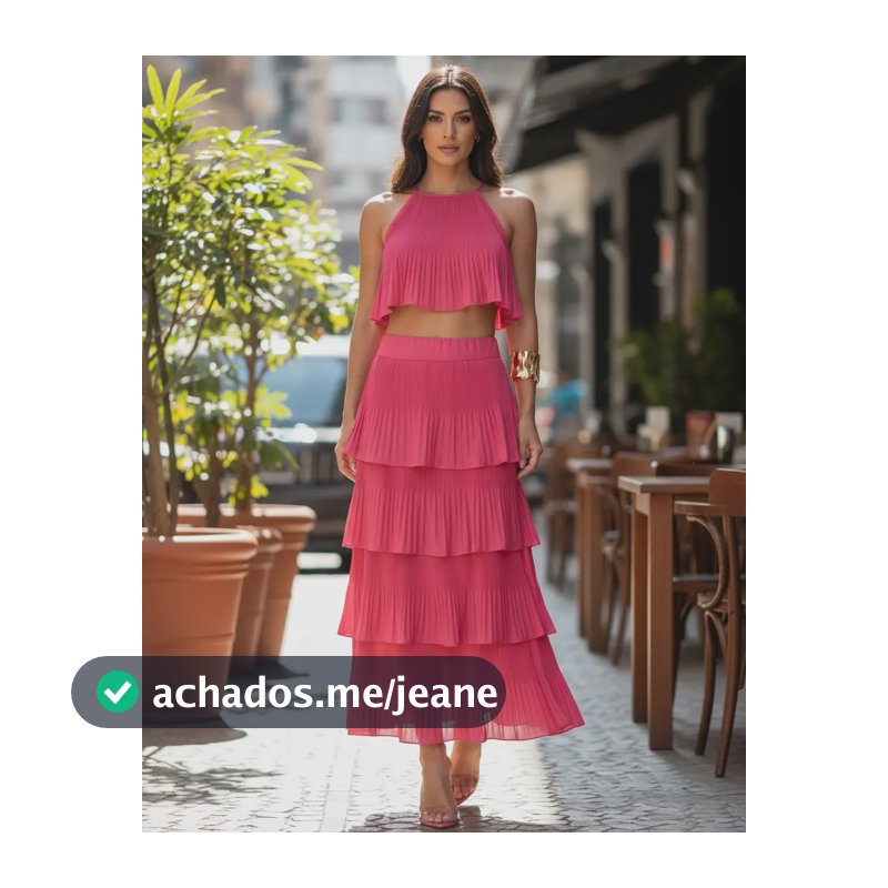 Saia Plissada Babados Social Cos Alto 4 Camadas Da Moda Pink Liso G