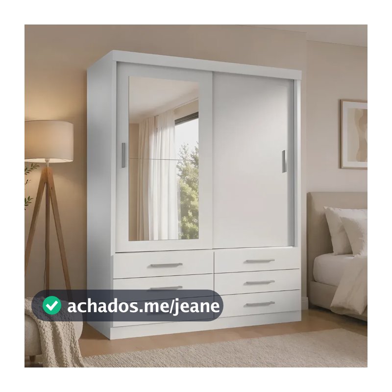 Guarda Roupa Solteiro Capri 2 Portas 6 Gav Com Espelho Cor Branco Branco