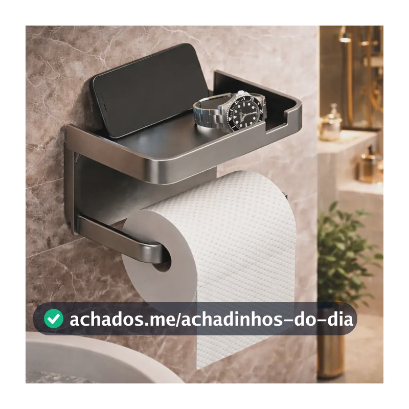 Suporte Papel Higiênico Adesivo De Parede Com Prateleira Porta Celular Sem Furo Ligeiro Cinza