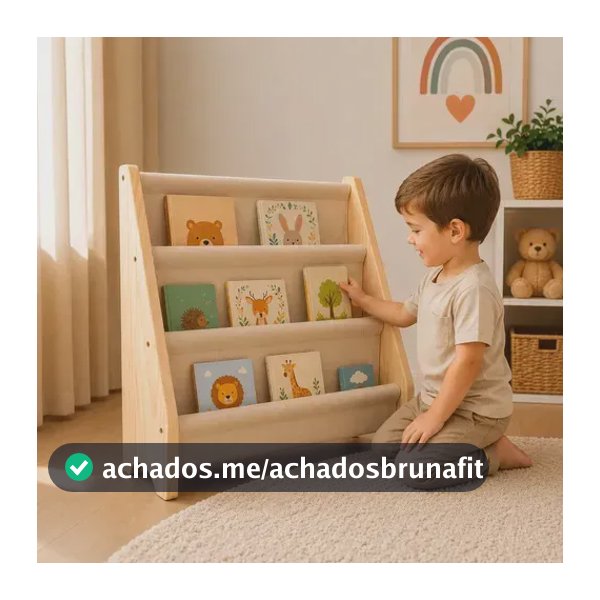 Porta Livros Infantil Mini Montessori Estante Organizador Bege