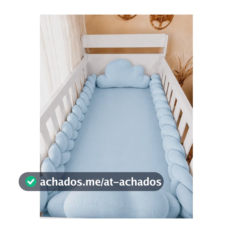 Kit Berço Americano 2 Protetores Trança 1,30m + 2 Nuvens Azul Bb