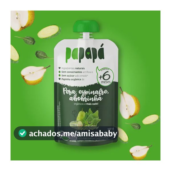 Papinha Orgânica Pera, Espinafre, Abobrinha Papapá Squeeze 100g