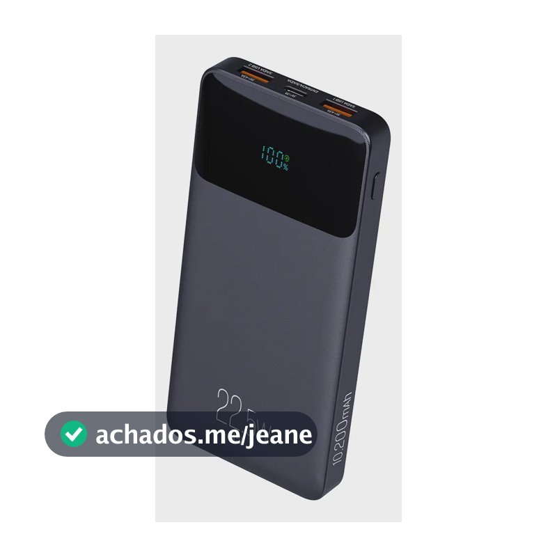 Power Bank 10200mAh 22,5W ELG Carregador Portátil PD 20W QC 3.0 USB-C 2 Saídas USB Carga Rápida Bateria Externa Lítio Preto PB102BK