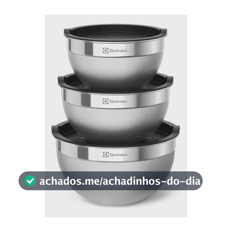 Electrolux Kit 3 Bowls Tigelas de Aço Inox com Tampa Plástica, 1,4L, 2L e 2,6L