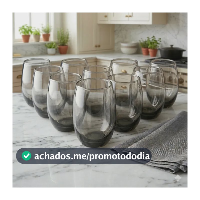 Jogo com 12 Copos de Vidro Nadir Aruba Cinza 465 mL