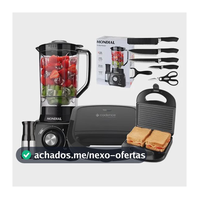 Kit Liquidificador Mundial + Sanduicheira Misteira + Facas Preto 220v