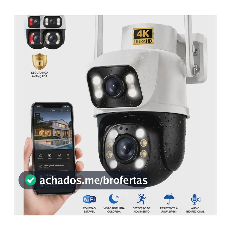 Câmera de Segurança Wi-Fi iCSee/Yoosee A28B 4K Dupla Lente Visão Noturna Colorida Full Hd Externa Prova D'água Ip66 Sensor Movimento Woosh