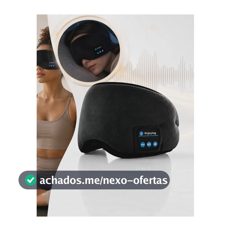 Máscara De Dormir Com Fone Bluetooth Embutido Tapa Olho Confortável Macio Ajustável Preto Cinza Lisa