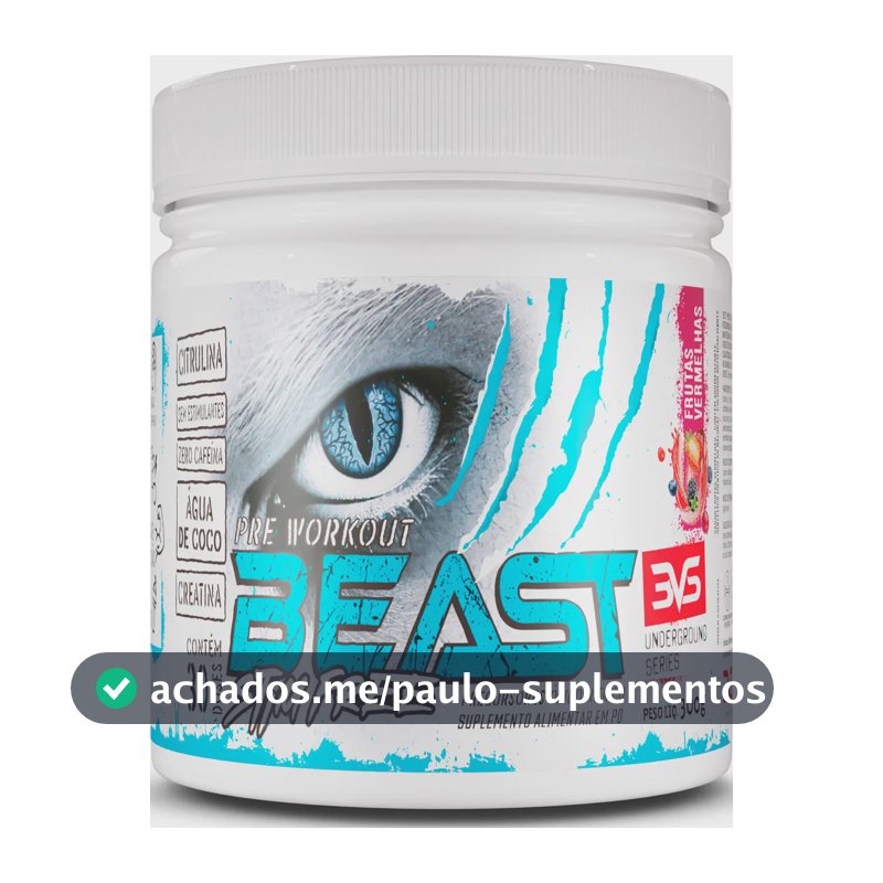 Pré Treino Sem Cafeína Beast 300g - Sabor Frutas Vermelhas - Fórmula Exclusiva Com Citrulina, Beta Alanina, Creatina, Água De Coco, Arginina, Taurina E Tirosina