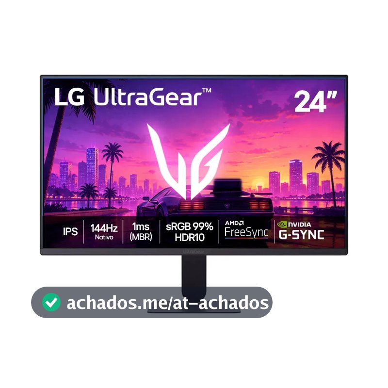 LG UltraGear Monitor Gamer 24" IPS 144Hz nativo, 1ms (MBR), Full HD (1920x1080), HDR10, NVIDIA G-SYNC, AMD FreeSync sRGB, Preto - 24G411B
